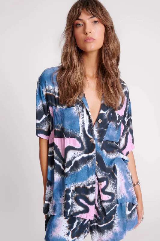 ONE TEASPOON Womens Hand Painted Floral Short Sleeve Shirt - Multi-- Solid Print Embellished