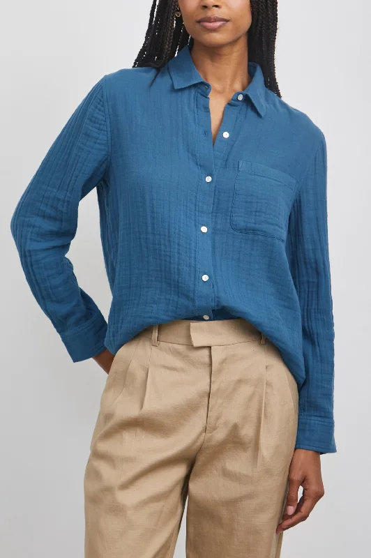 ELLIS SHIRT - DEEP SEA-- Hooded Caped Shawl Collar
