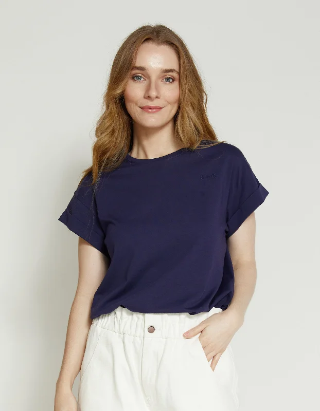 Stella & Gemma  T SHIRT Black Cap Sleeve NAVY-- Boxy Fit Fitted Loose