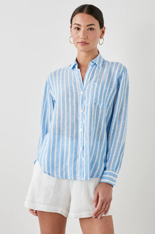 CHARLI SHIRT - LAKE STRIPE-- Embroidered Appliqued Beaded