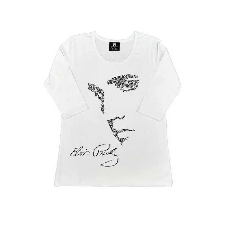 Elvis Signature Style: Elvis Profile Women's 3/4 Sleeve T-Shirt-- Collared Crew Neck Turtle Neck