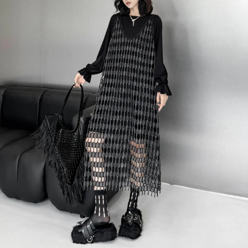 Silver Mesh Vest T-shirt Two-piece Dress-- Chenille Fabric Brocade Fabric Lace Fabric