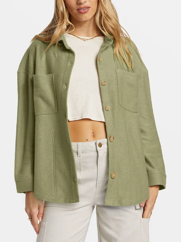 Everytime Shacket Buttondown Shirt-- Notch Collar Peter Pan Collar Cowl Neck