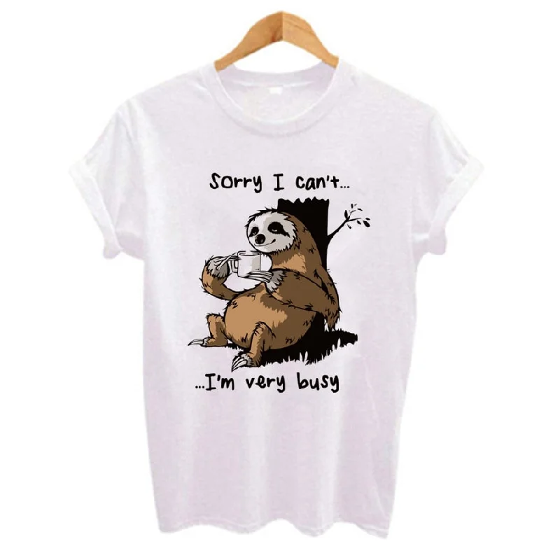 Cartoon Sloth Print Women T-Shirt 2019-- Thin T-Shirt Open Front Quick Dry