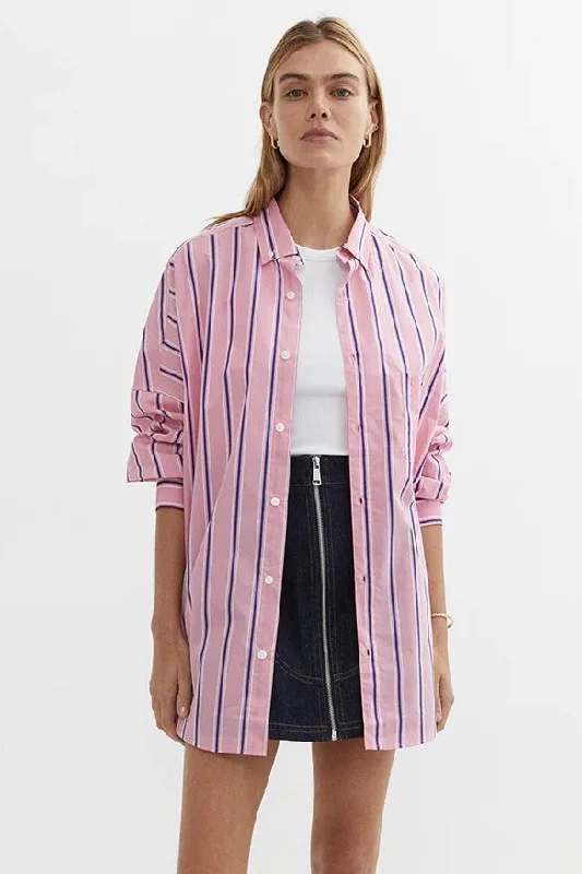 BLANCA Womens Marine Shirt Pink Navy-- Graphic Embroidered Appliqued