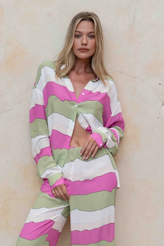 PIPPA THE LABEL Womens Ziggy Shirt - Hot Pink Ziggy-- Terry Blend Velvet Blend Canvas Blend