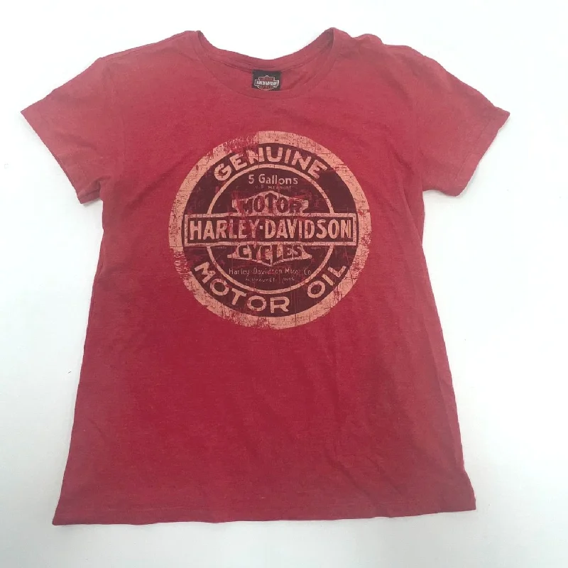Harley-Davidson Red Short Sleeve T-shirt Women's Large Distressed Logo-- Oversized T-Shirt Spandex breathable