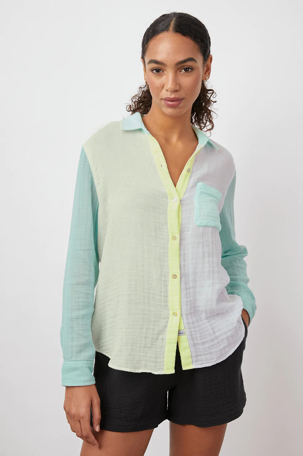 ELLIS SHIRT - MINT COLOR BLOCK-- Faux Fur Fabric Real Fur Fabric Shearling Fabric
