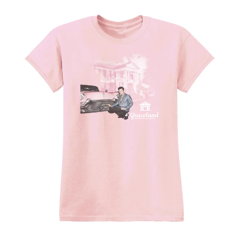 Elvis Pink Classic Car Graceland Women's T-Shirt-- Seamless Knitted Crochet