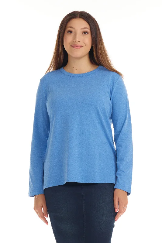 Heather Blue Long Sleeve Cotton T-shirt Top for Women 'B177'-- Cotton Fabric Linen Fabric Terry Fabric