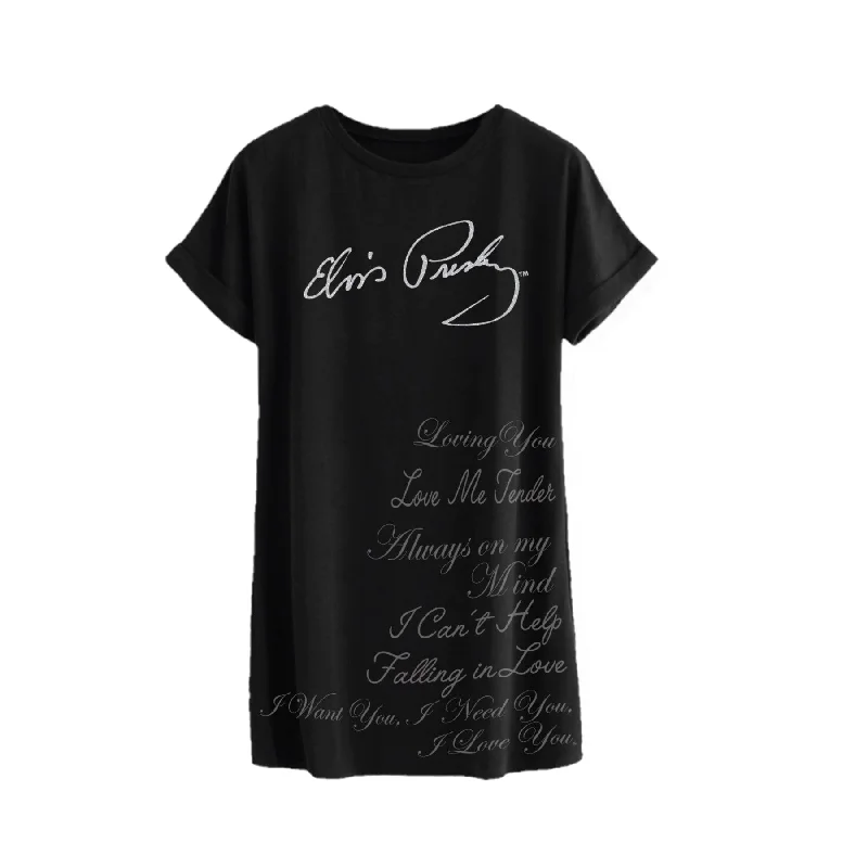 Elvis Presley Love Song Titles Nightshirt-- Collared T-Shirt Boat Neck A-Line