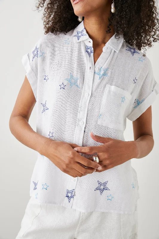 WHITNEY SHIRT - NAVY STITCHED STARS-- Hooded Caped Shawl Collar