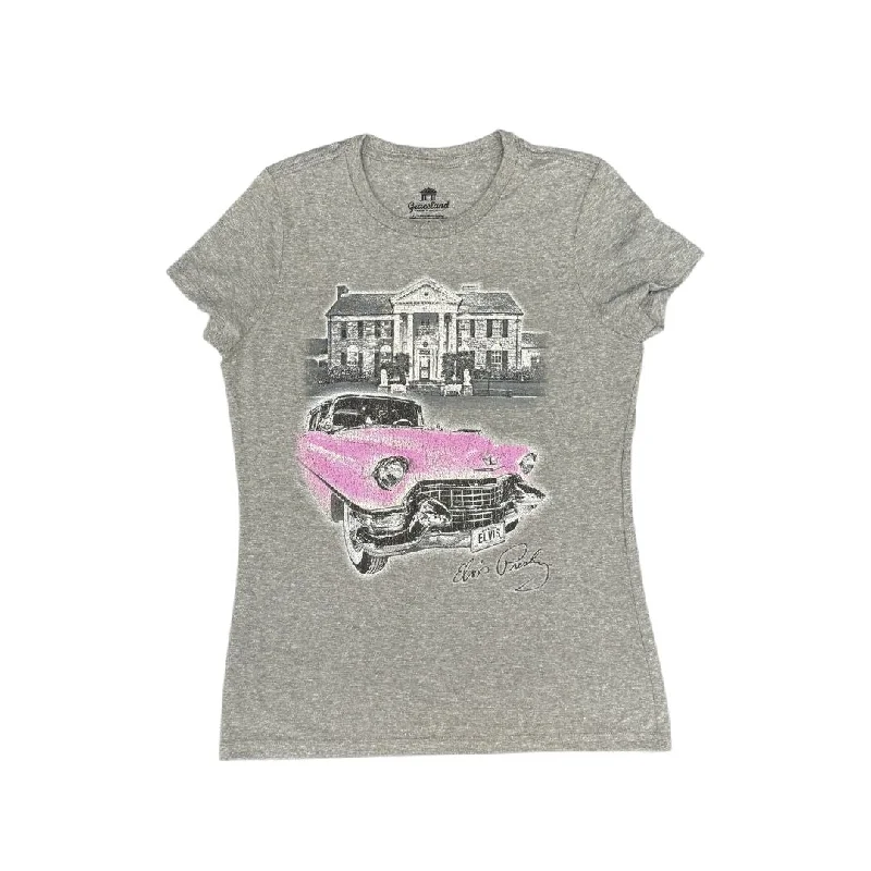 Graceland Pink Classic Car Women's T-shirt-- Zippered Front Buttoned Front Snap Front