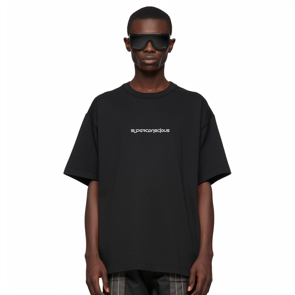 Superconscious Aurial Logo T-Shirt - Black-- Wool Fabric Cashmere Fabric Tweed Fabric