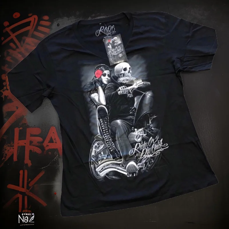 *DGA* (BLACK) ~RIDE OR DIE CHICK~ T-SHIRT (WOMEN'S)-- Nylon Fabric Polyester Fabric Spandex Fabric