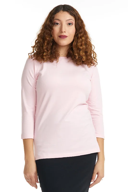 Pink 3/4 Sleeve Relaxed Fit Crewneck T-Shirt for Women-- Hooded Caped Shawl Collar