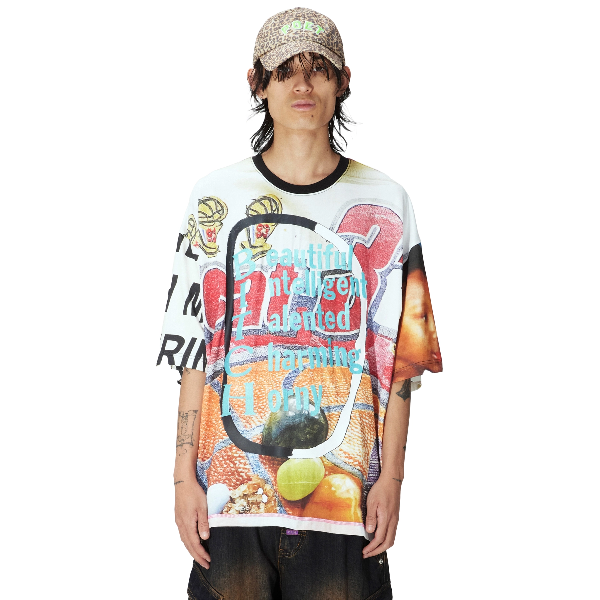 PAM / Perks and Mini - B.I.T.C.H. (Martine Syms) Oversized Short Sleeve T-Shirt-- Striped Floral Plaid