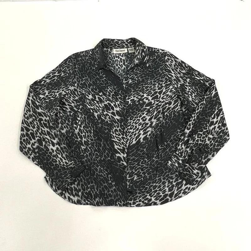 Women's Blue Diamond Grey Black Leopard Long Sleeve Collared Shirt - Size Large-- Striped Floral Plaid