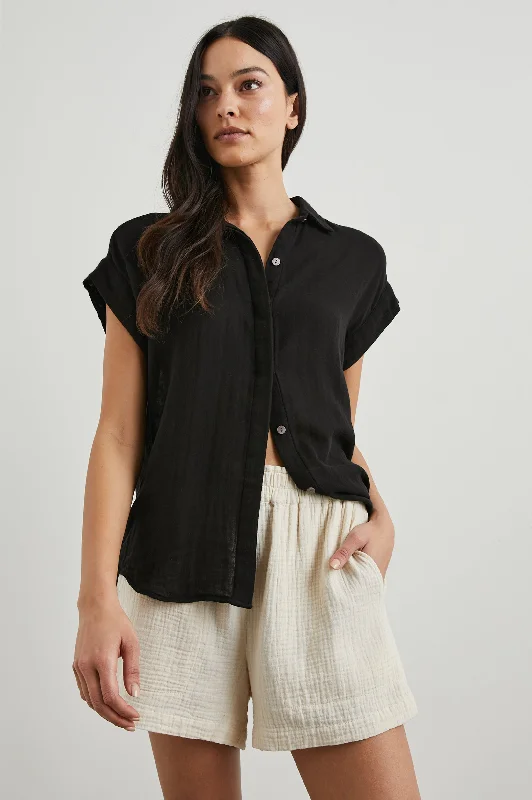 JAMIE SHIRT - BLACK-- Collared T-Shirt Boat Neck A-Line