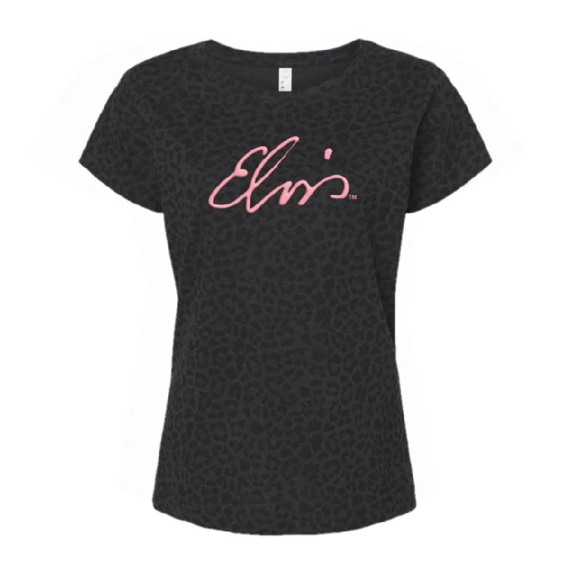 Elvis Signature Black Leopard Women's T-Shirt-- Machine Wash Dry Clean Hand Wash