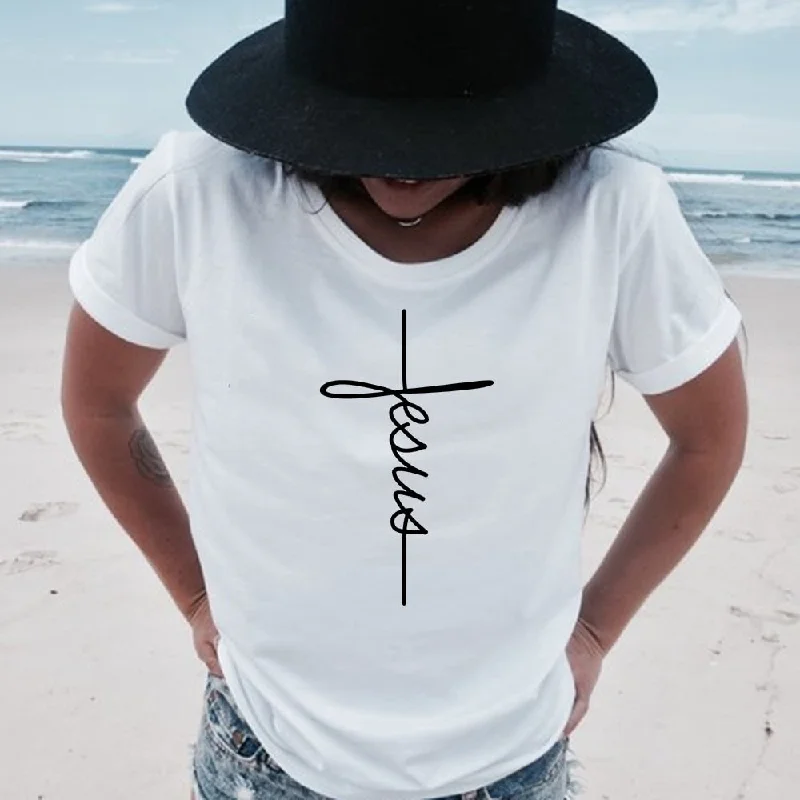 Faith Tshirt Cross Jesus Christian Shirt-- Asymmetrical Pockets Print