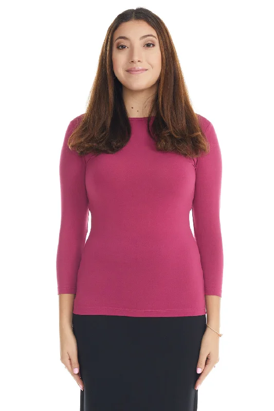 Heather Pink 3/4 Sleeve Fancy Slinky Layering T-Shirt Top for Women-- Terry Blend Velvet Blend Canvas Blend