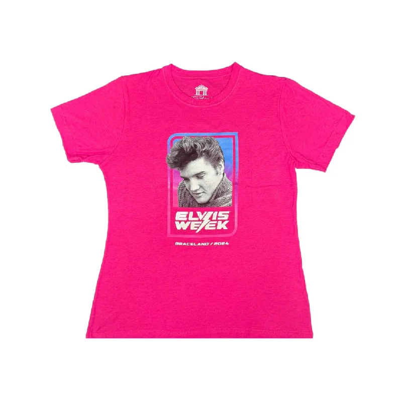 2024 Elvis Week Women's T-Shirt-- Mesh Blend Leather Blend Suede Blend