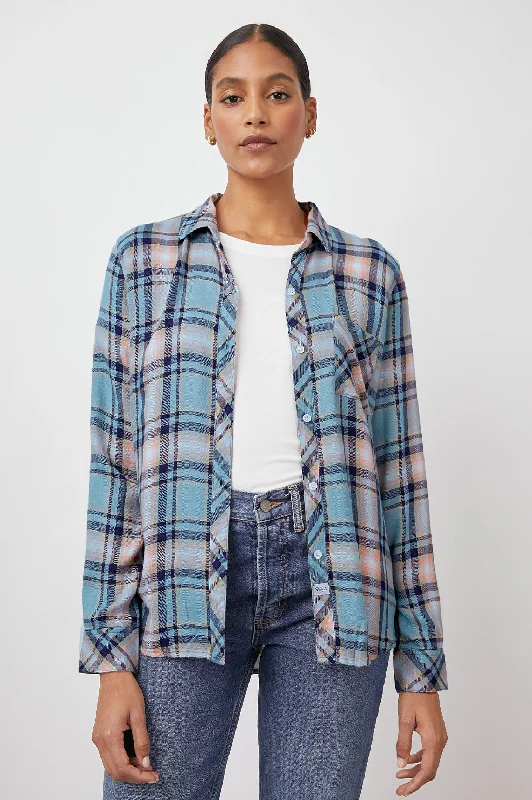 HUNTER SHIRT - TEAL PEACH NAVY-- Graphic T-Shirt Round Neck Polyester