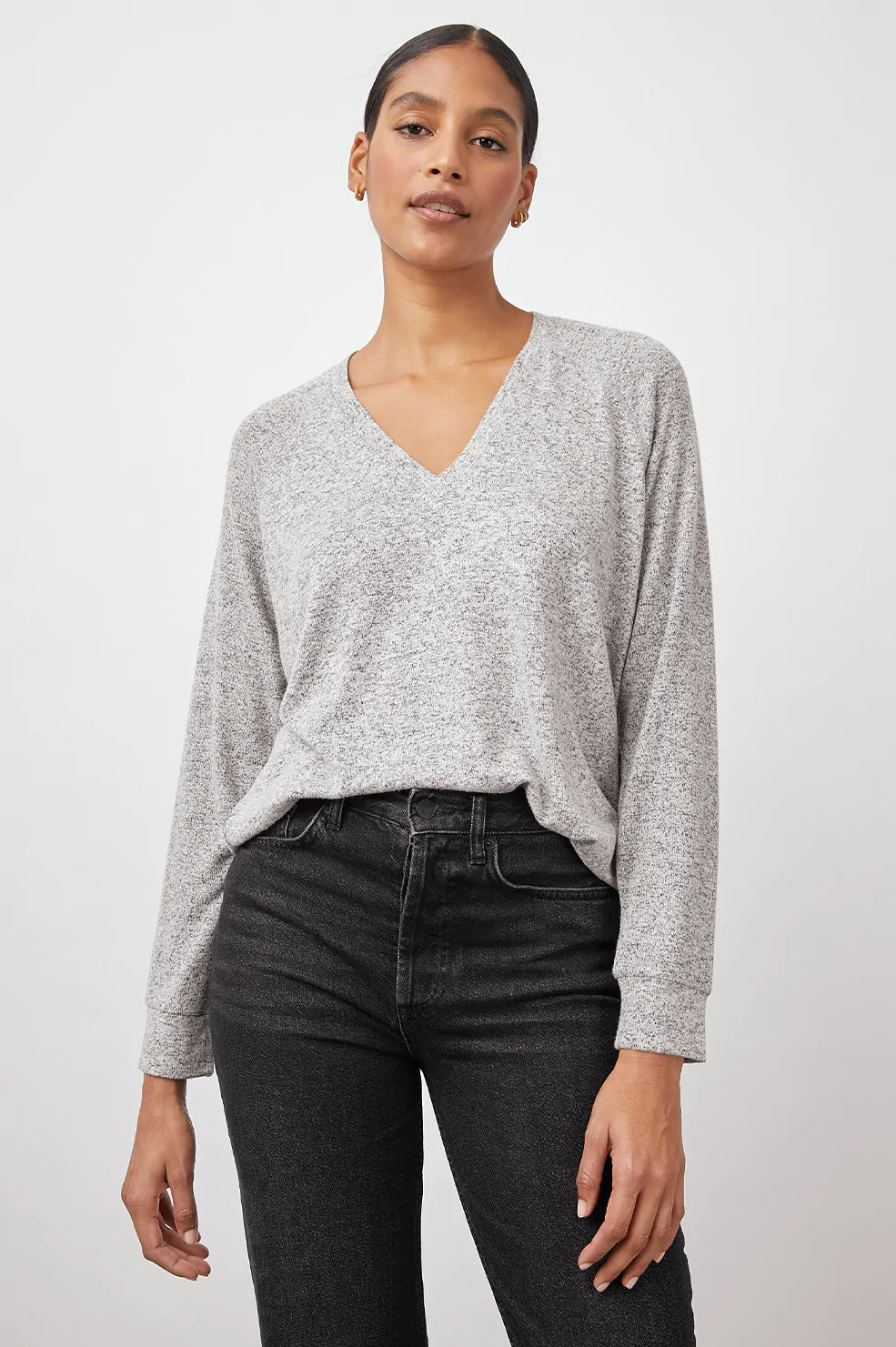 THALIA T-SHIRT - MELANGE GREY-- Plaid T-Shirt Polka Dot Checkered