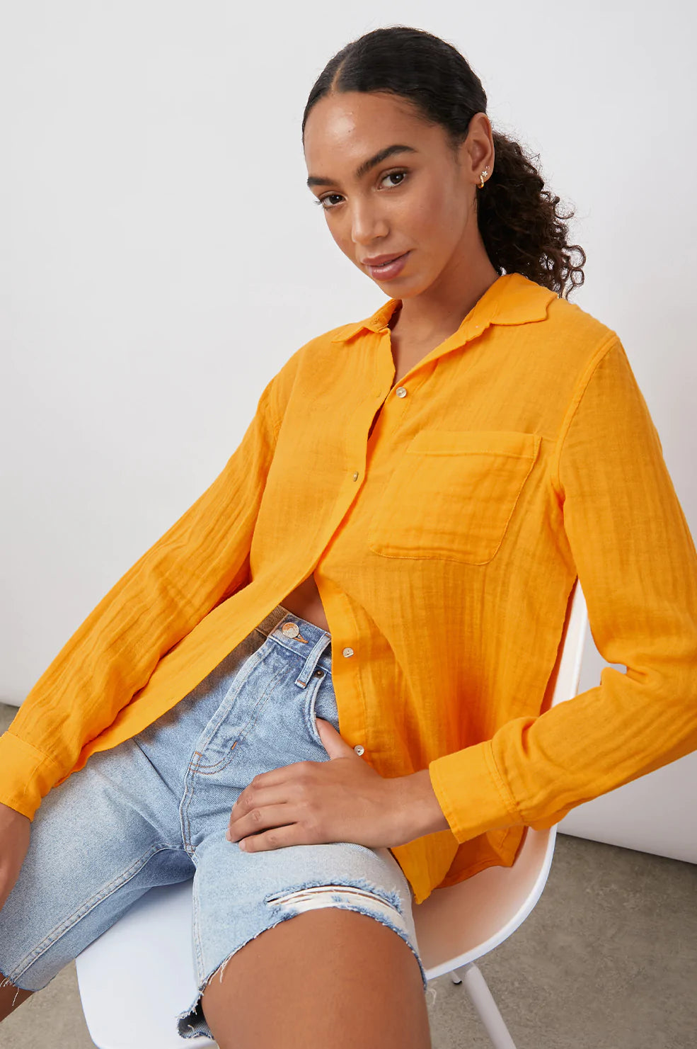 ELLIS SHIRT - MARIGOLD-- Denim Fabric Leather Fabric Suede Fabric