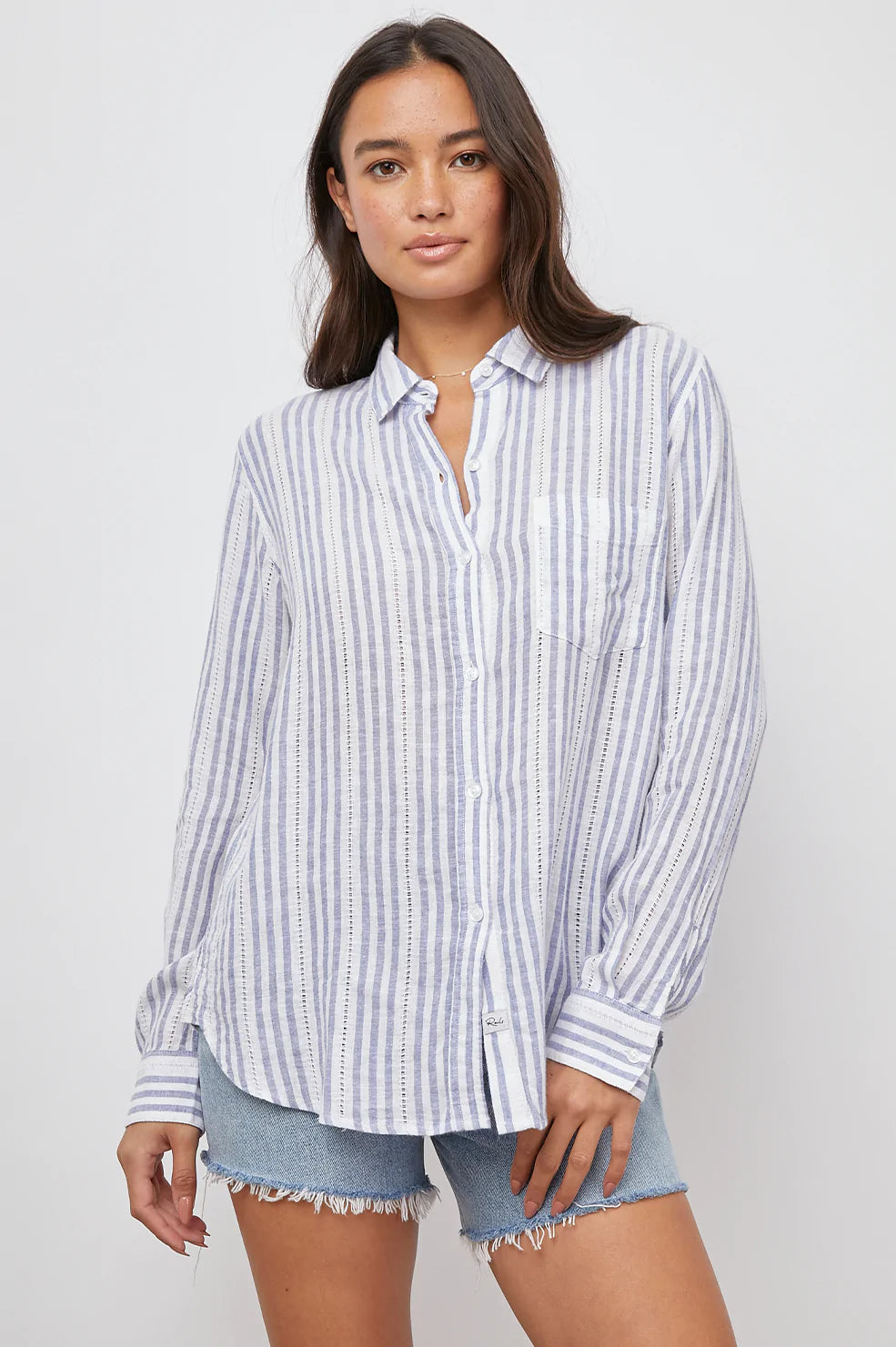CHARLI SHIRT - BLUE CATALINA STRIPE-- Collared Crew Neck Turtle Neck