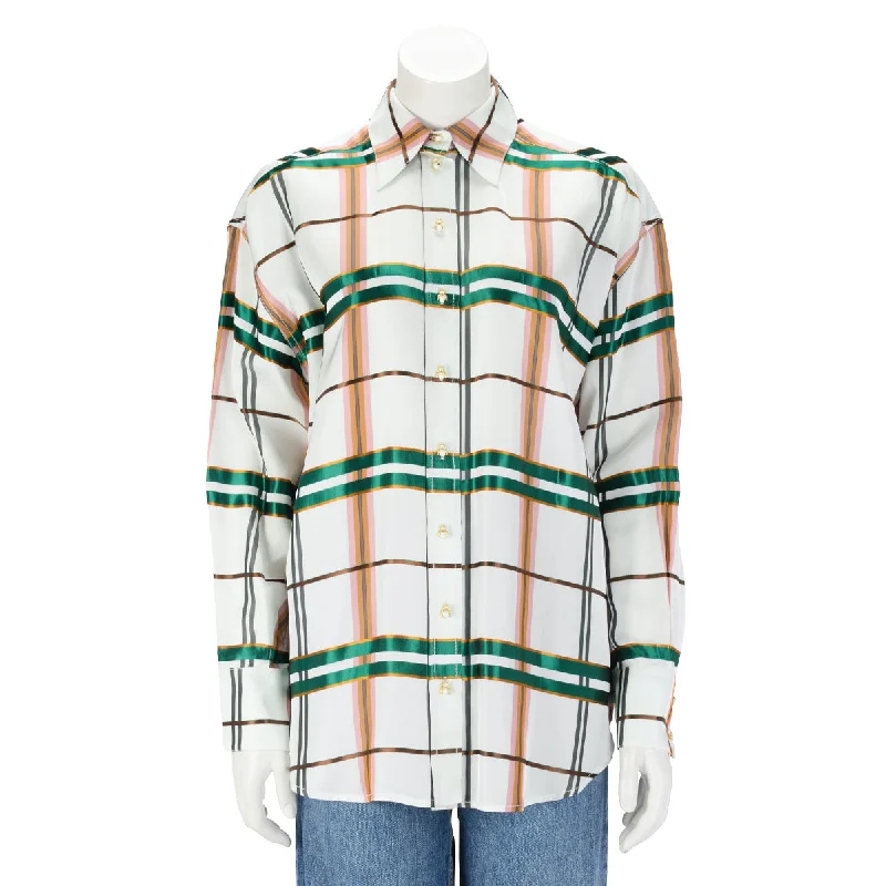 Zimmermann White Satin Check Dancer Body Shirt-- Spandex Blend Rayon Blend Denim Blend