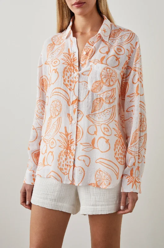 CHARLI SHIRT - ORANGE PAINTED FRUITS-- Iron Safe Non-Iron Wrinkle Free