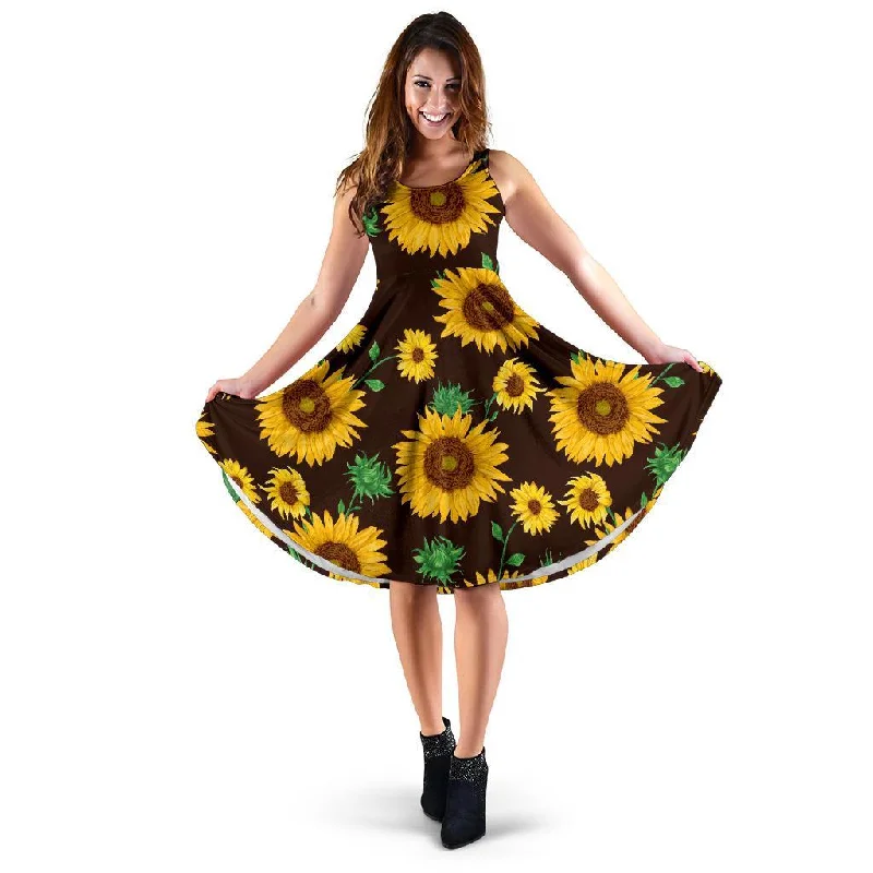 Sunflower Pattern Print Dress Tunics Fashionable chic
