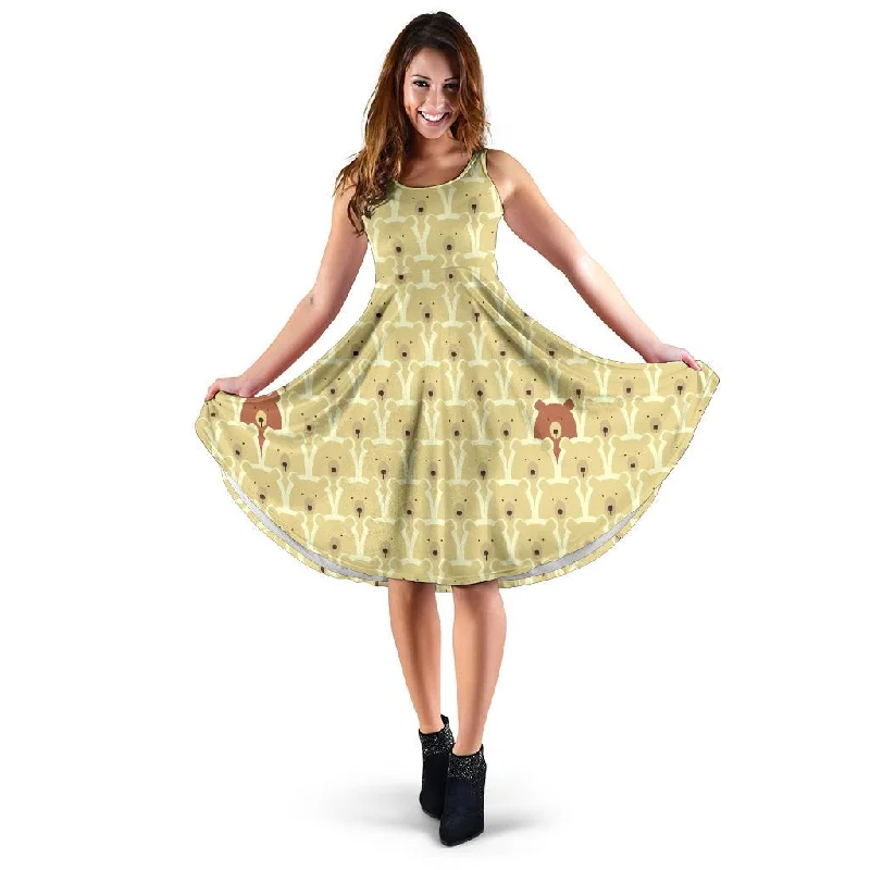 Teddy Bear Pattern Print Dress Tunics Hiking breathable