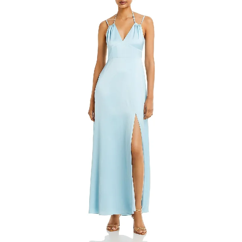 Aqua Womens Side Slit Satin Evening Dress Tunics Silk luxurious