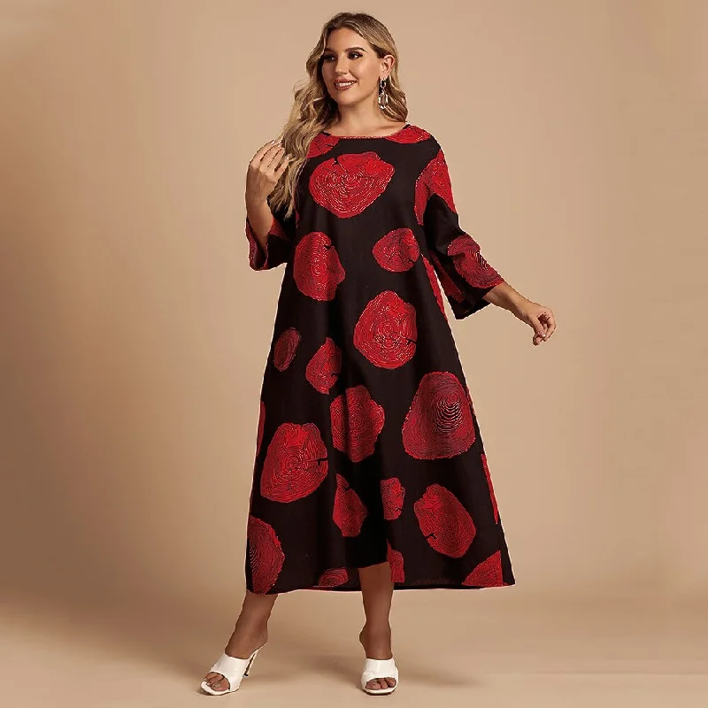 BerriesJam - 2024 Print Three Quarter Oversized Casual Long Dress Tunics Silk luxurious