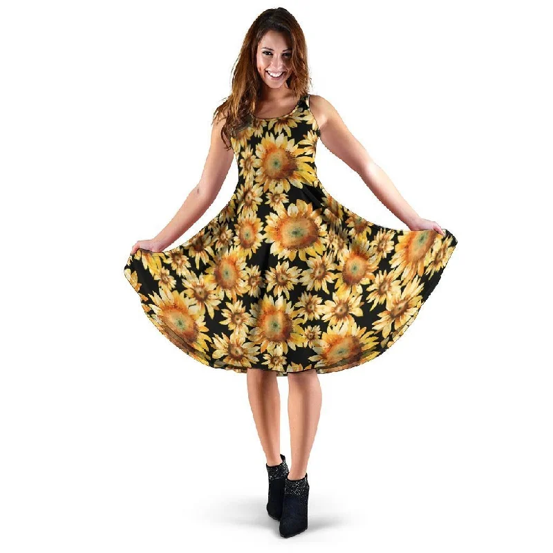 Black Sunflower Dress Tunics Bridal satin