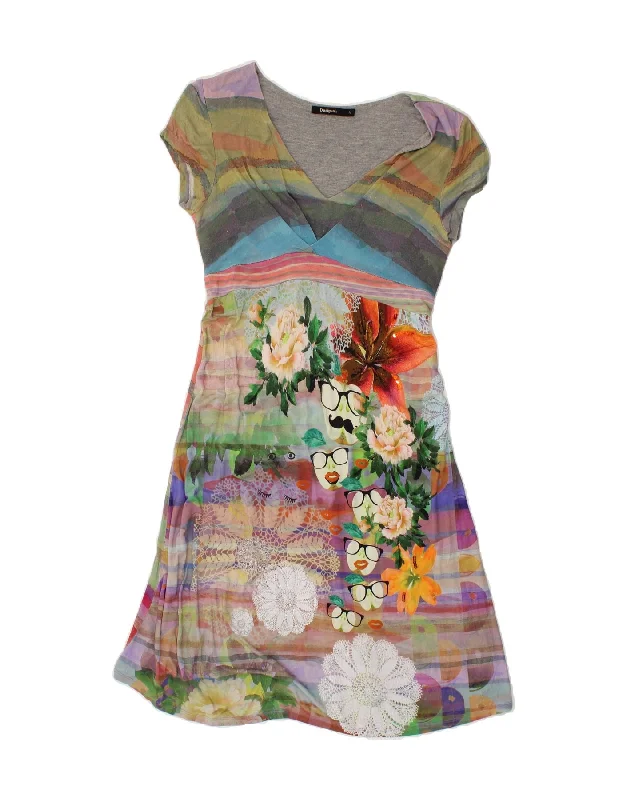 DESIGUAL Womens A-Line Dress UK 12 Medium Multicoloured Floral Viscose Tunics Favorite customer