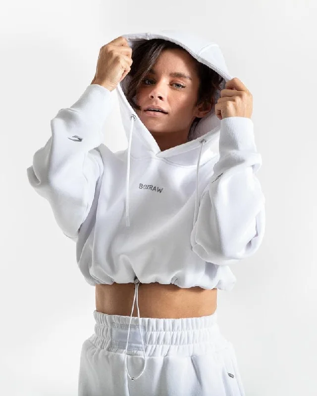 JOHNSON CROPPED HOODIE - WHITE Hoodie with Raw Hem Edgy Unfinished