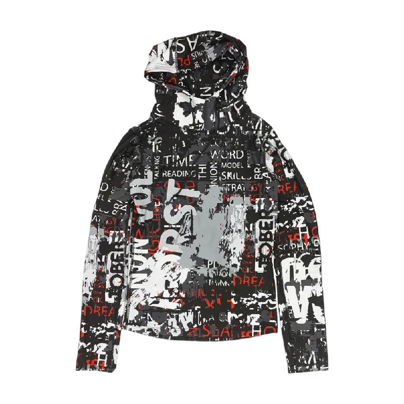 Black Graphic Hoodie Hoodie with Thumb Holes Functional Cozy