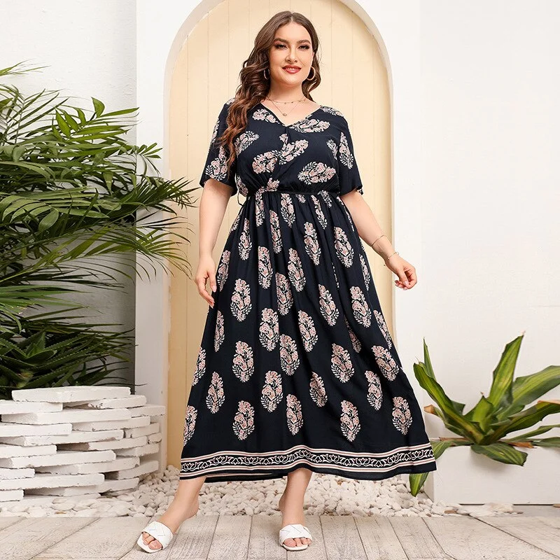 BerriesJam - Sexy V Neck Loose Floral Print Oversized Beach Dress Tunics Favorite customer