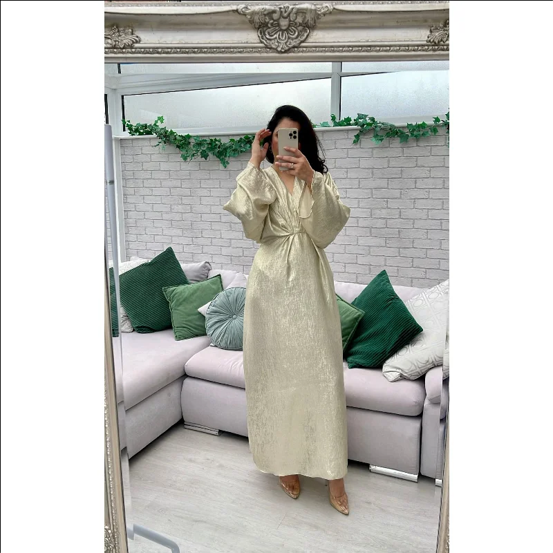 V Neck Shimmer Dress Crew Neckline Casual