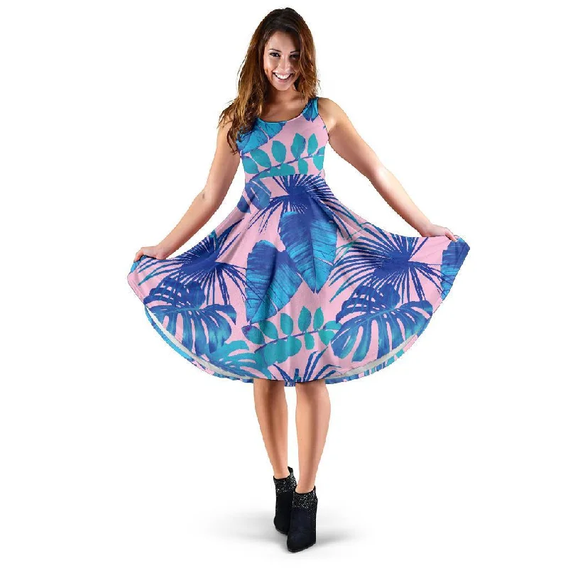 Tropical Floral Hawaiian Palm Leaves Pattern Print Dress Off-the-shoulder Chic Trendy