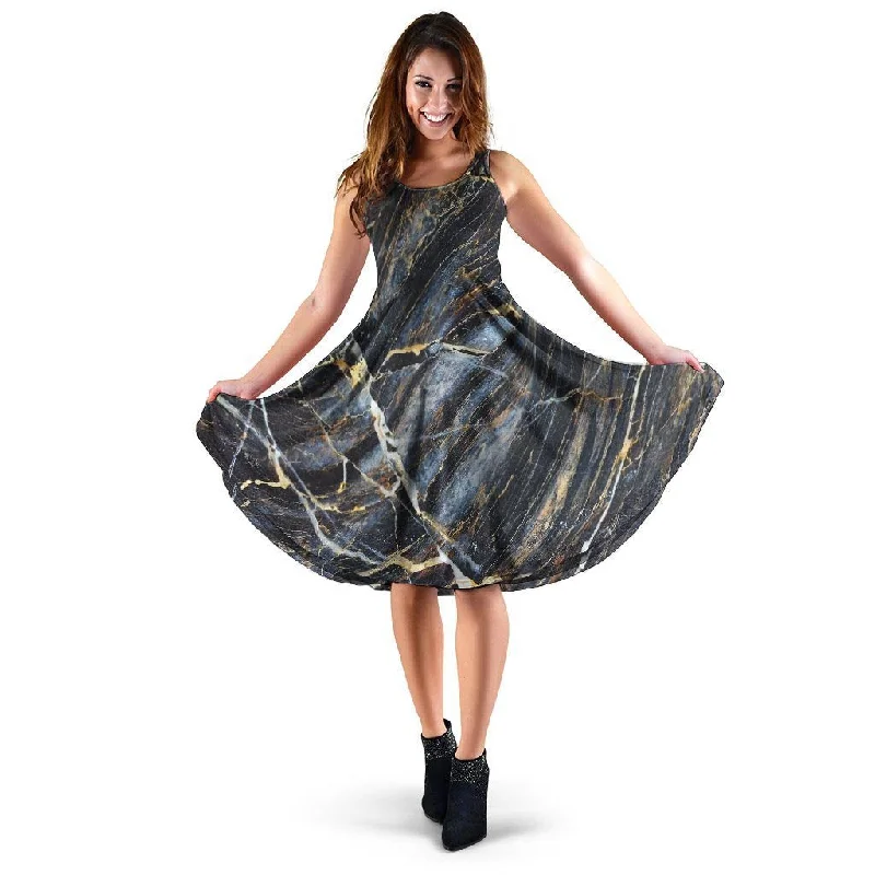 Black Gold Cracked Marble Dress Tunics Luxurious premium