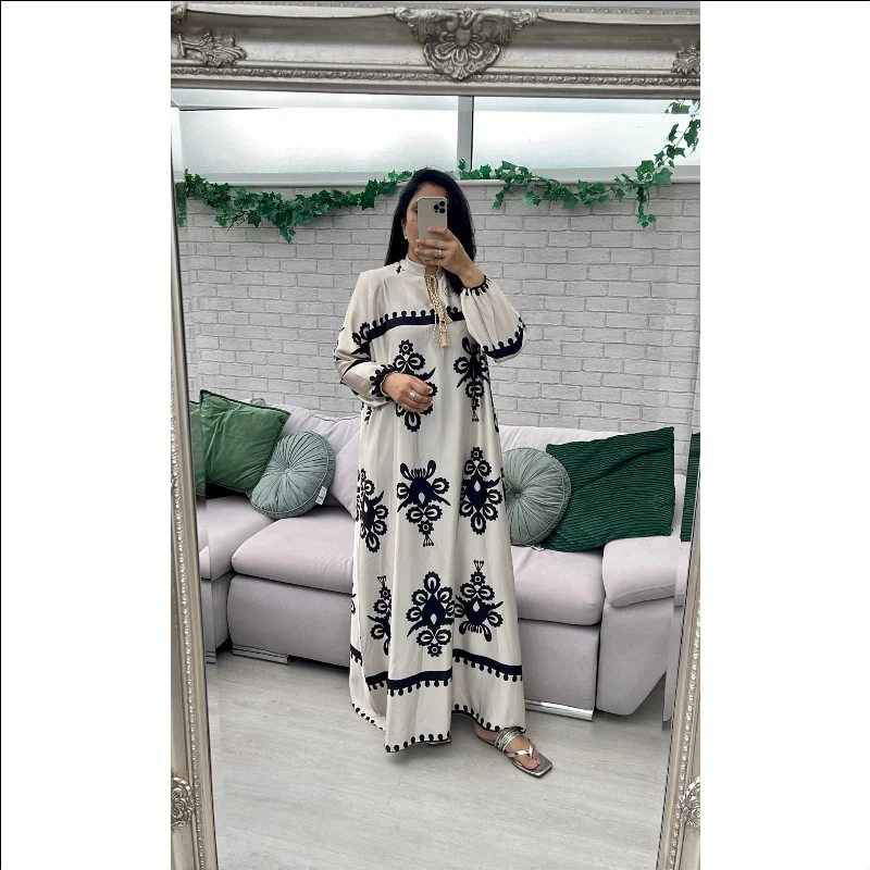 Motif Silk Print Dress Tunics Versatile functional