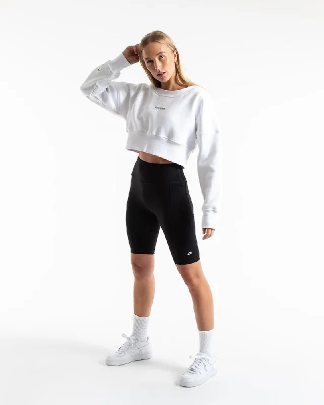 JOHNSON CROPPED SWEATSHIRT - WHITE Hoodie with Crew Neck Simple Timeless