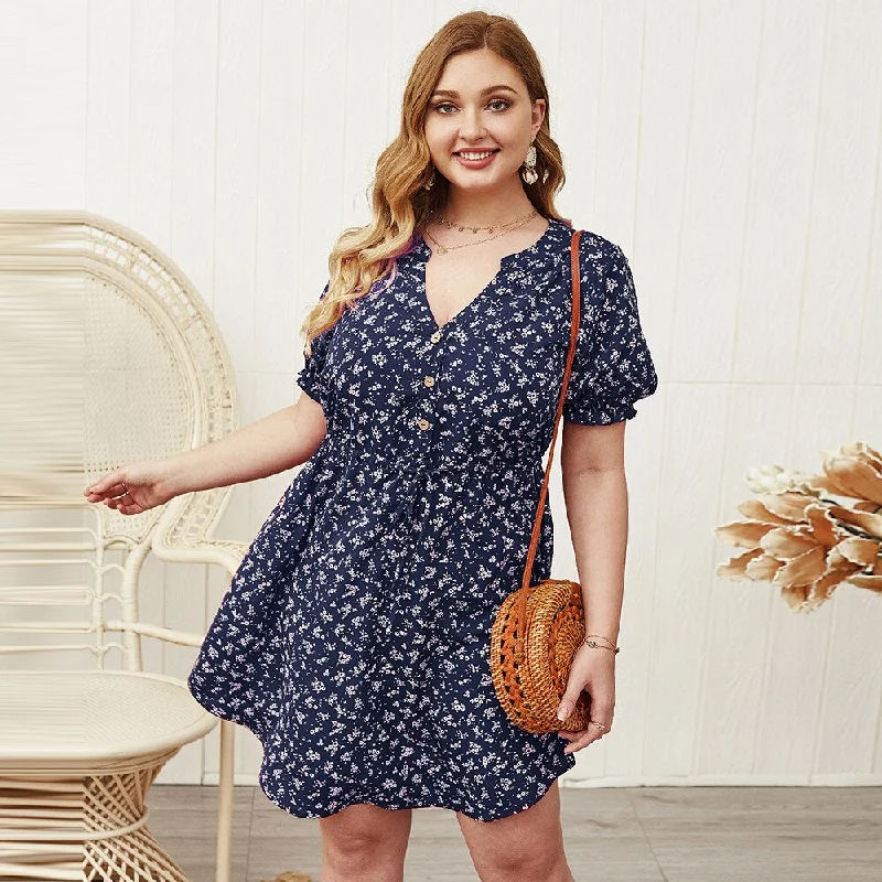 BerriesJam - Short Sleeve V Neck Button A Line Lace Up Tunic Boho Dress Tunics Favorite customer