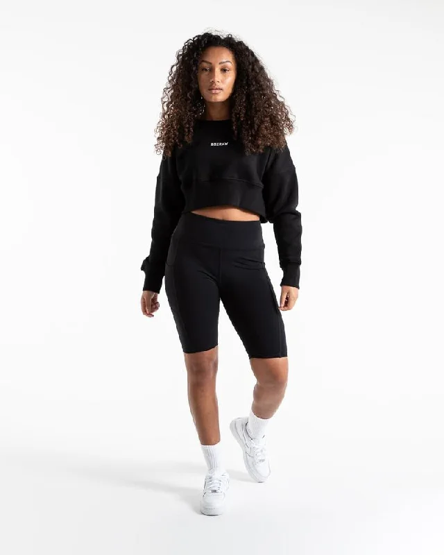 JOHNSON CROPPED SWEATSHIRT - BLACK Hoodie with Frayed Bohemian Relaxed