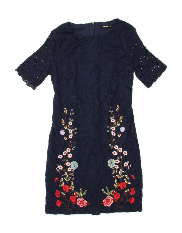 DESIGUAL Womens Sheath Dress EU 40 Medium  Navy Blue Floral Polyamide Tunics Office stylish